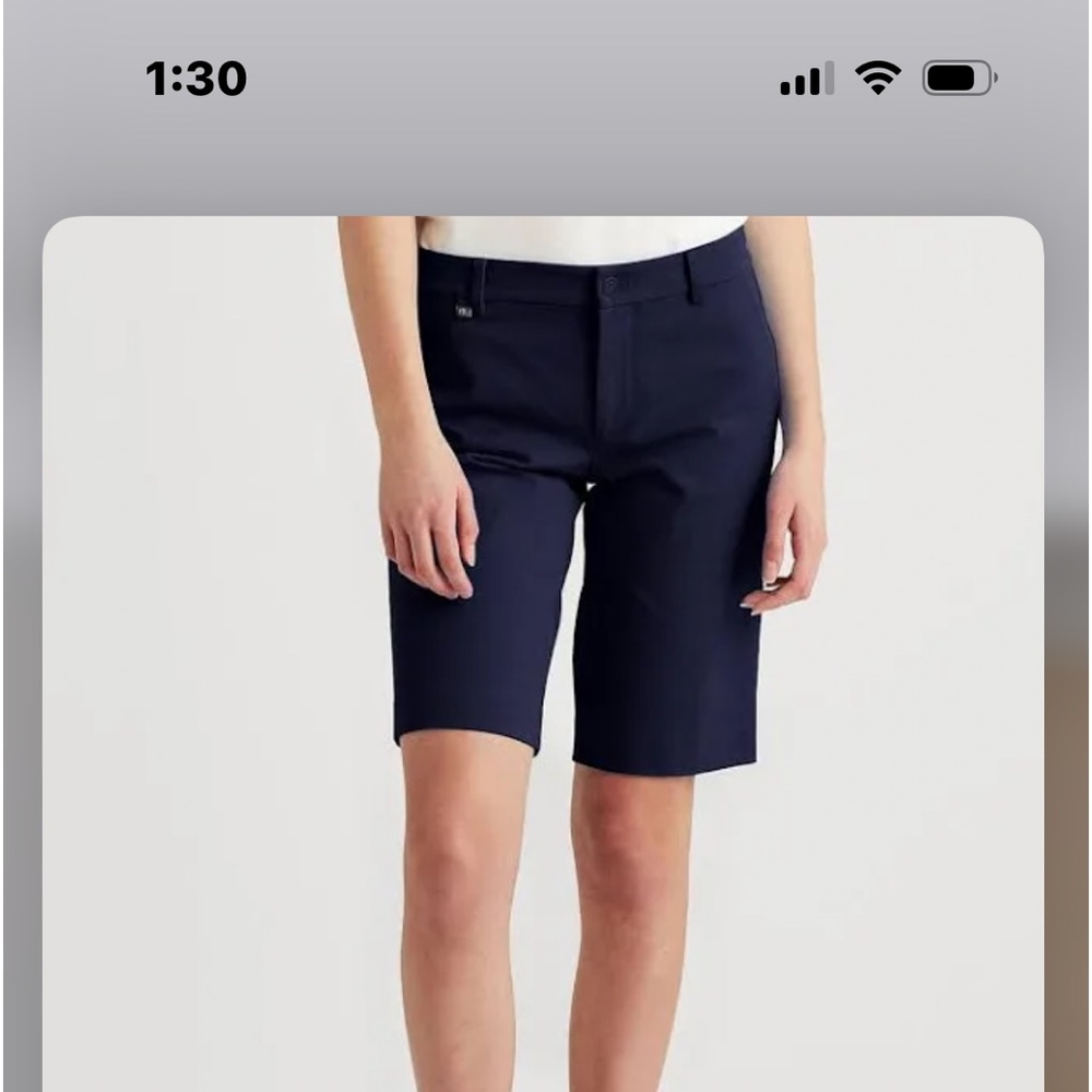 Ralph Lauren, RL green, bright blue, black, navy stretch twill bermudas
